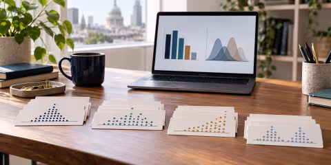 Grouped data cards and abstract charts illustrating differences behind an average.