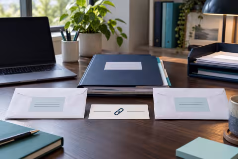 Matching enquiry envelopes and a shared case folder illustrate recognising repeated contacts about one request.