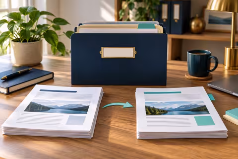 Two document versions pointing towards a central shared working folder.