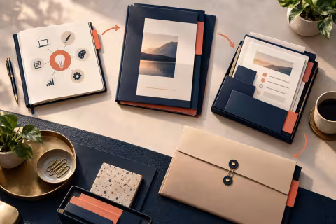 Service, proposal, onboarding and handover materials arranged as a freelance engagement journey.